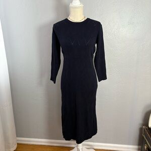 Elegant Navy Long Sleeve Knit Dress